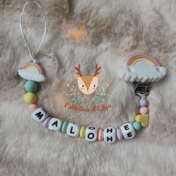 Attache Tétine Arc en Ciel Personnalisé - Plusieurs modèles