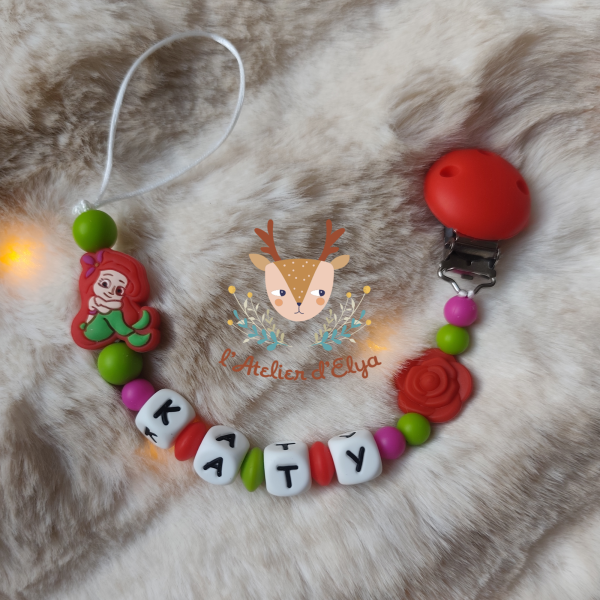 Attache Tétine Ariel La Petite Sirène Personnalisé - Plusieurs modèles