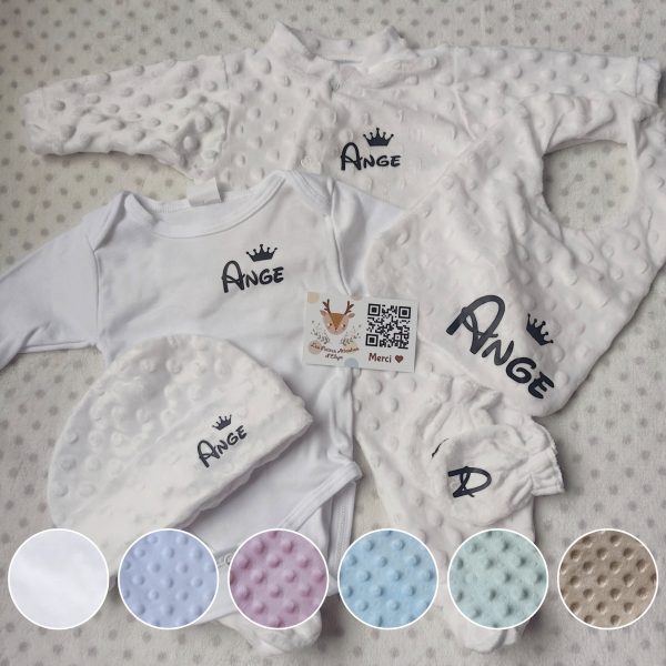 Set 5 pièces – Tenue de naissance 0/3mois, plusieurs coloris