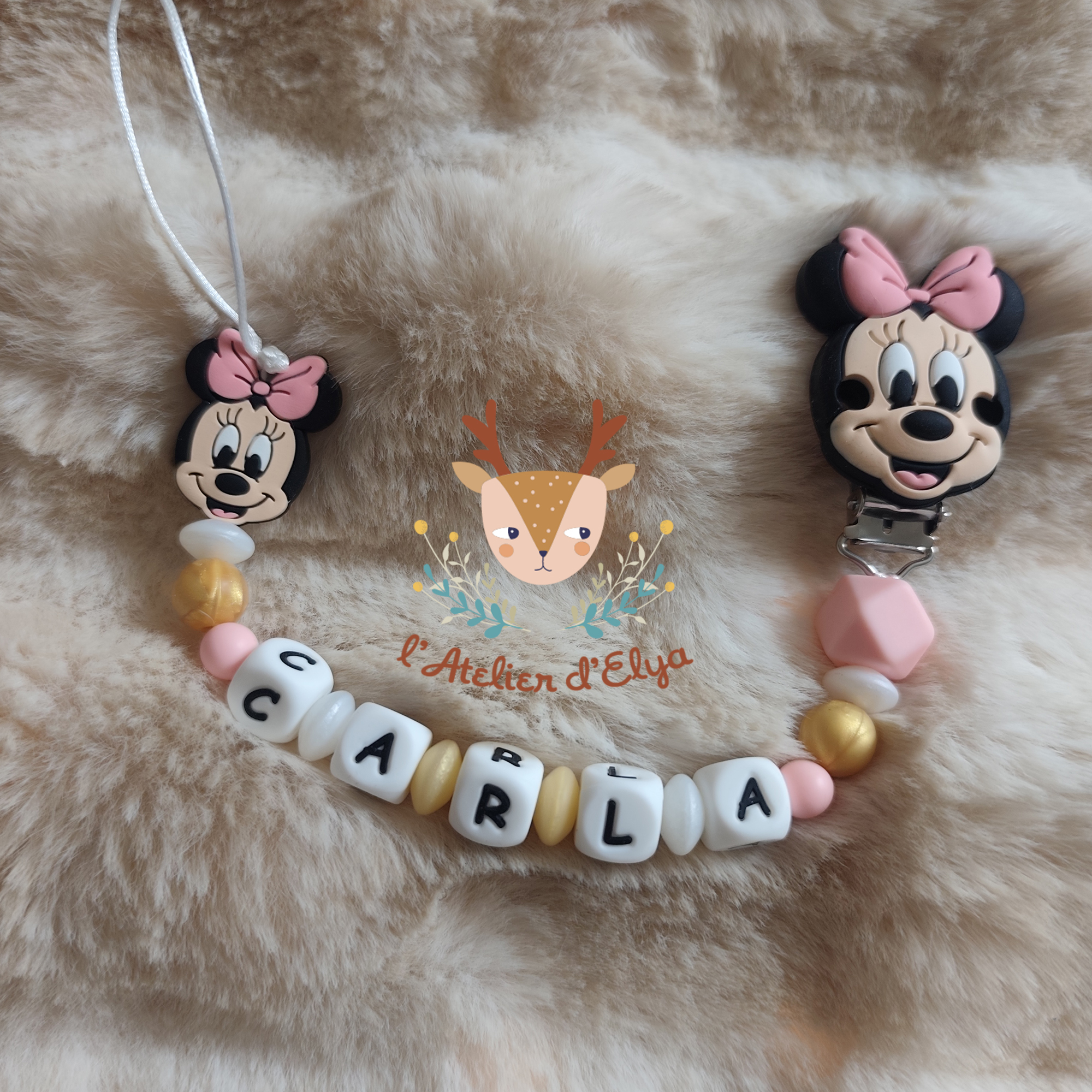 Attache Tétine Tête de Minnie Personnalisé - Plusieurs modèles