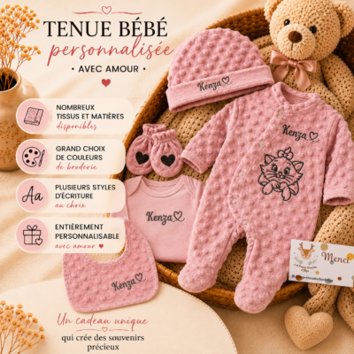 Set 5 pièces – Tenue de naissance 0/3mois, plusieurs coloris