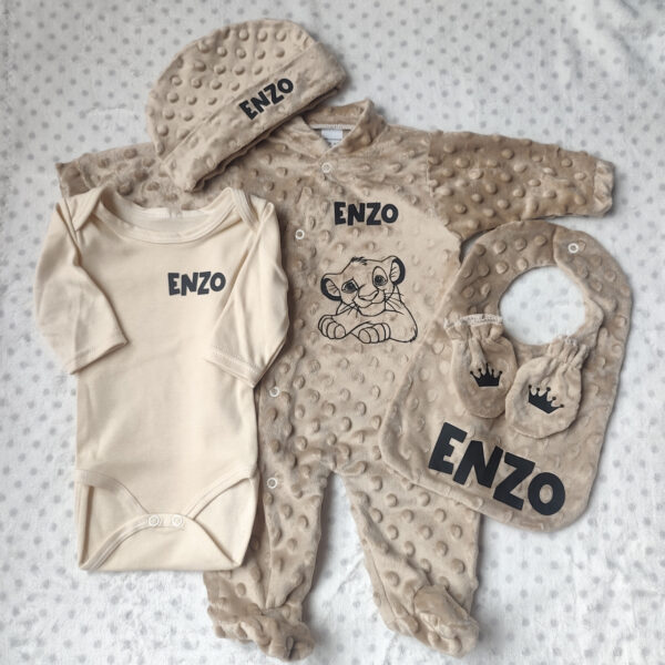 Set 5 pièces – Tenue de naissance 0/3mois, plusieurs coloris