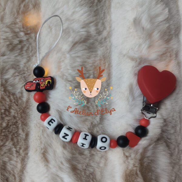 Attache Tétine Cars FlashMcQueen Personnalisé - Plusieurs modèles