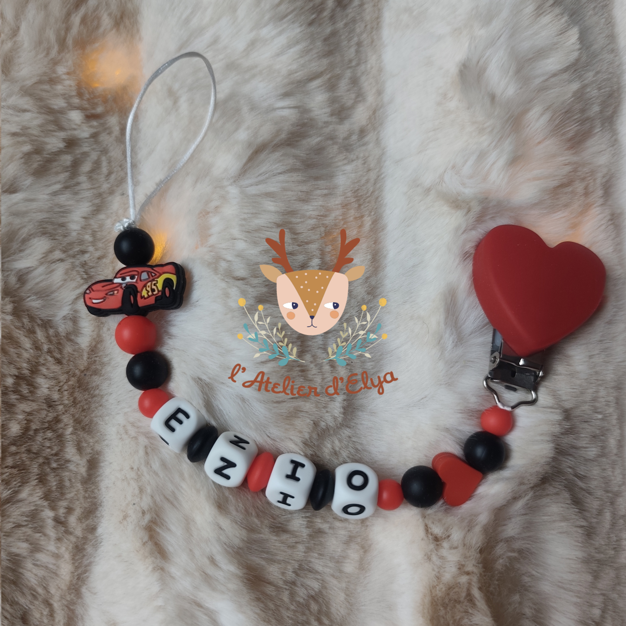 Attache Tétine Cars FlashMcQueen Personnalisé - Plusieurs modèles