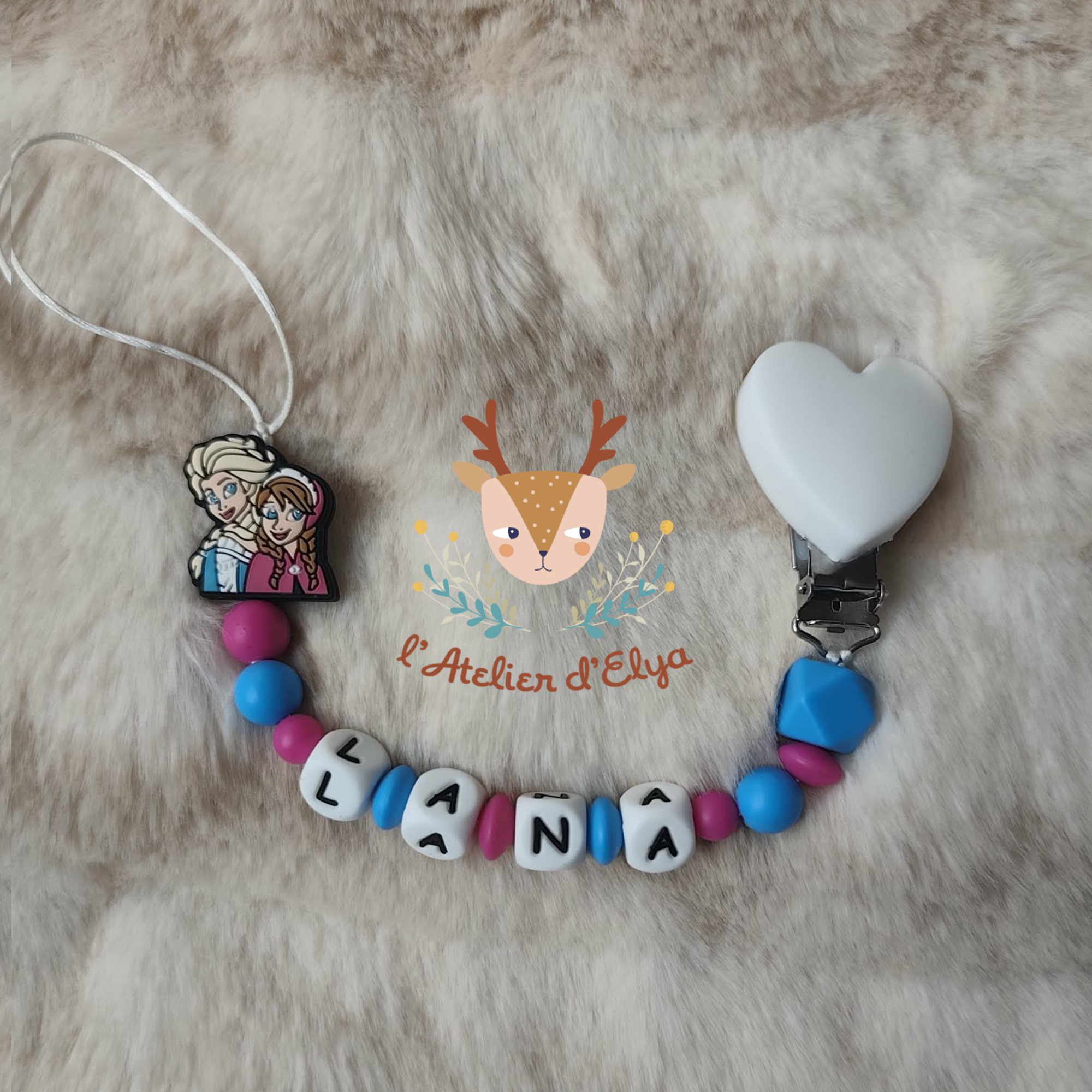 Attache Tétine Elsa Anna Reine des Neiges Personnalisé - Plusieurs modèles