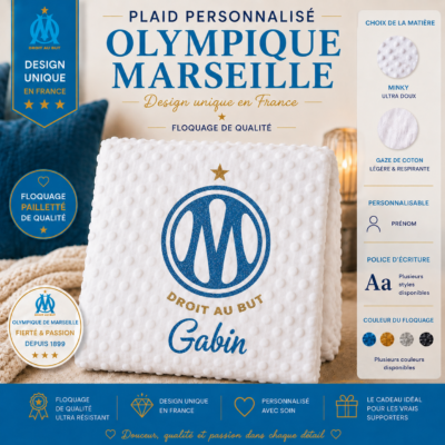 Plaid Olympique Marseille OM Personnalisé - Floquage, Plusieurs modèles