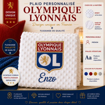 Plaid Olympique Lyonnais OL Personnalisé - Floquage, Plusieurs modèles