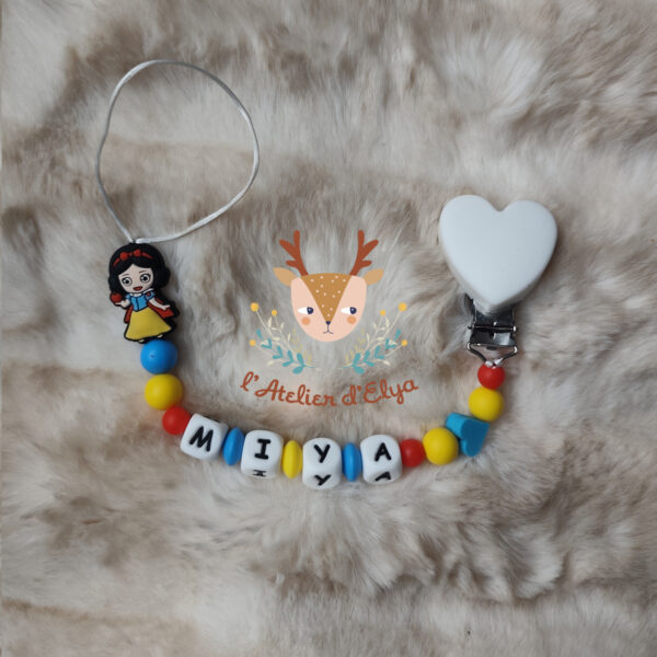 Attache Tétine Blanche Neige Personnalisé - Plusieurs modèle