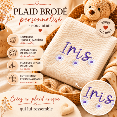 Plaid Brodé Fleur Personnalisé - Prénom