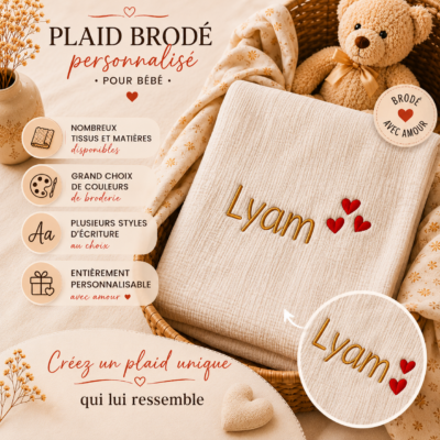 Plaid Brodé Cœur Personnalisé - Prénom