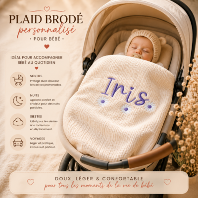 Plaid Brodé Fleur Personnalisé - Prénom