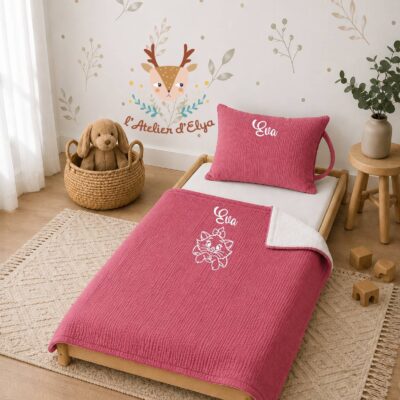 Kit Sieste  Drap, Plaid, Taie d'Oreiller – Floquage, Plusieurs Coloris